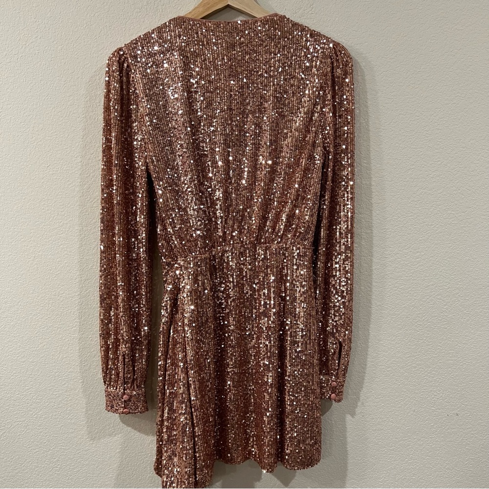 NBD Janet Gold Sequin Wrap Dress Size Small - Picture 3 of 9